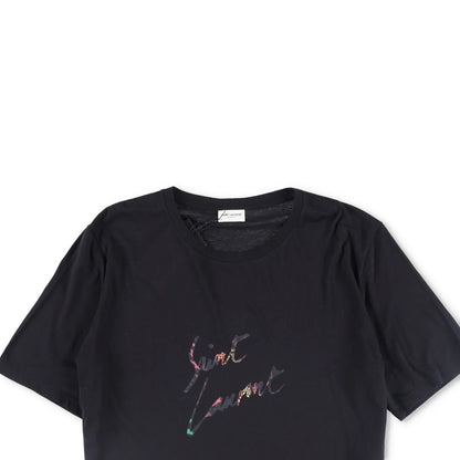 SAINT LAURENT Mens T-Shirt Cotton Black Logo Crew Neck Size XL RRP 400 — View 2