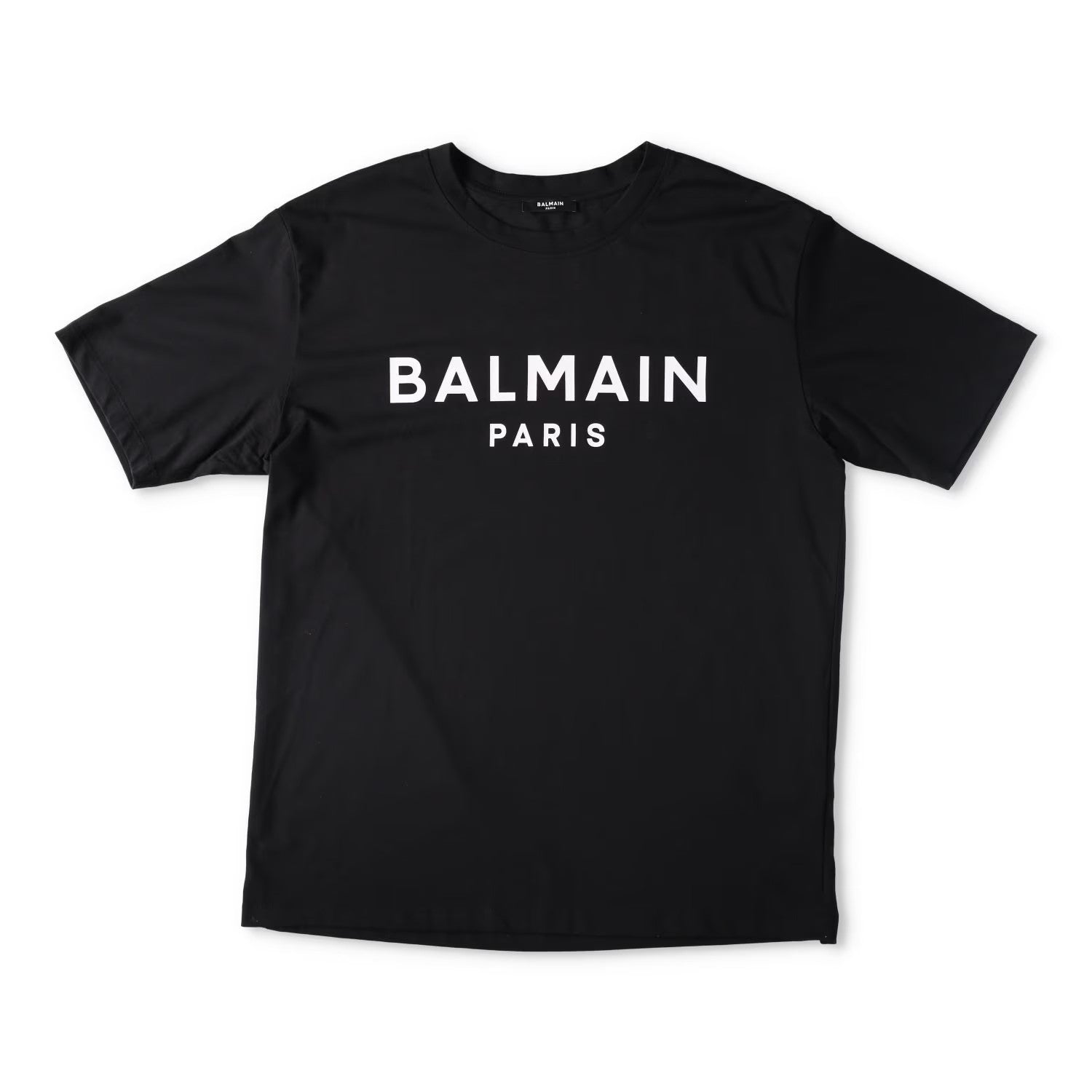 BALMAIN Mens Print T-Shirt Straight Fit Crew Neck Cotton Black M RRP 395