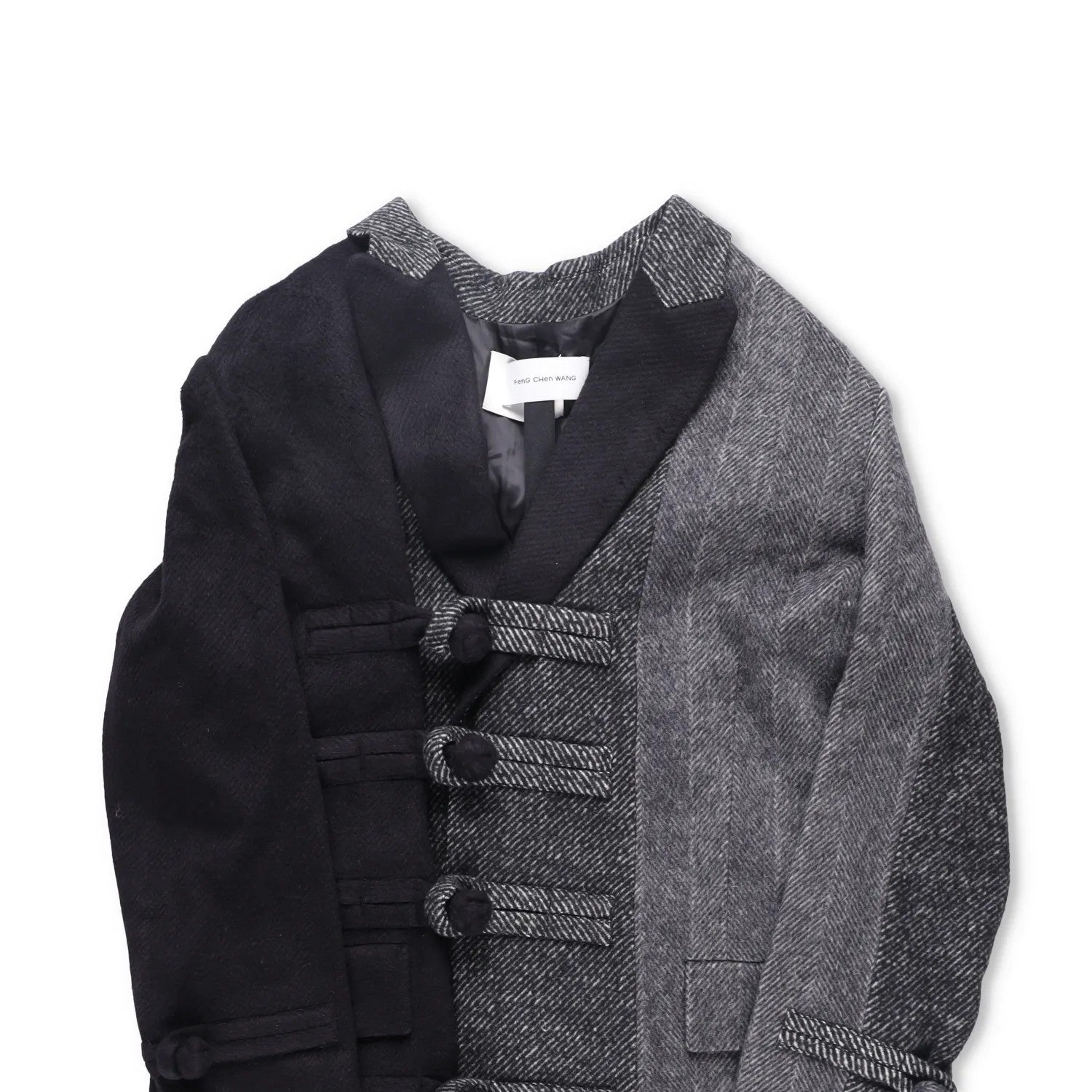 FENG CHEN WANG Mens Multi Flannel Stripe Overcoat Black Grey Size XL RRP 1275 — View 4