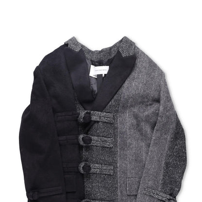 FENG CHEN WANG Mens Multi Flannel Stripe Overcoat Black Grey Size XL RRP 1275 — View 4