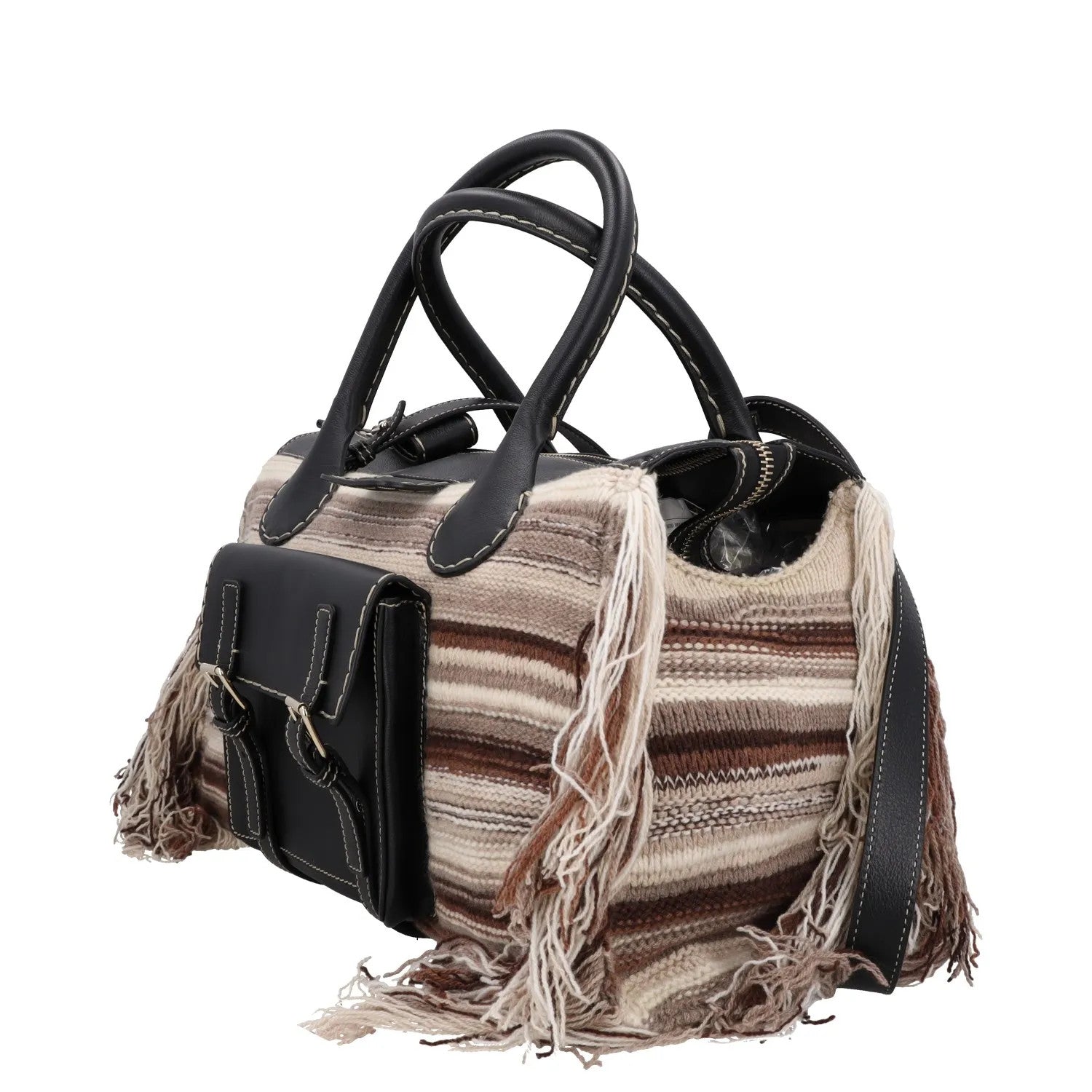 CHLOE Womens Satchel Top Handle Bag Beige Leather Fringe Buckle Size L RRP 1990 — View 2