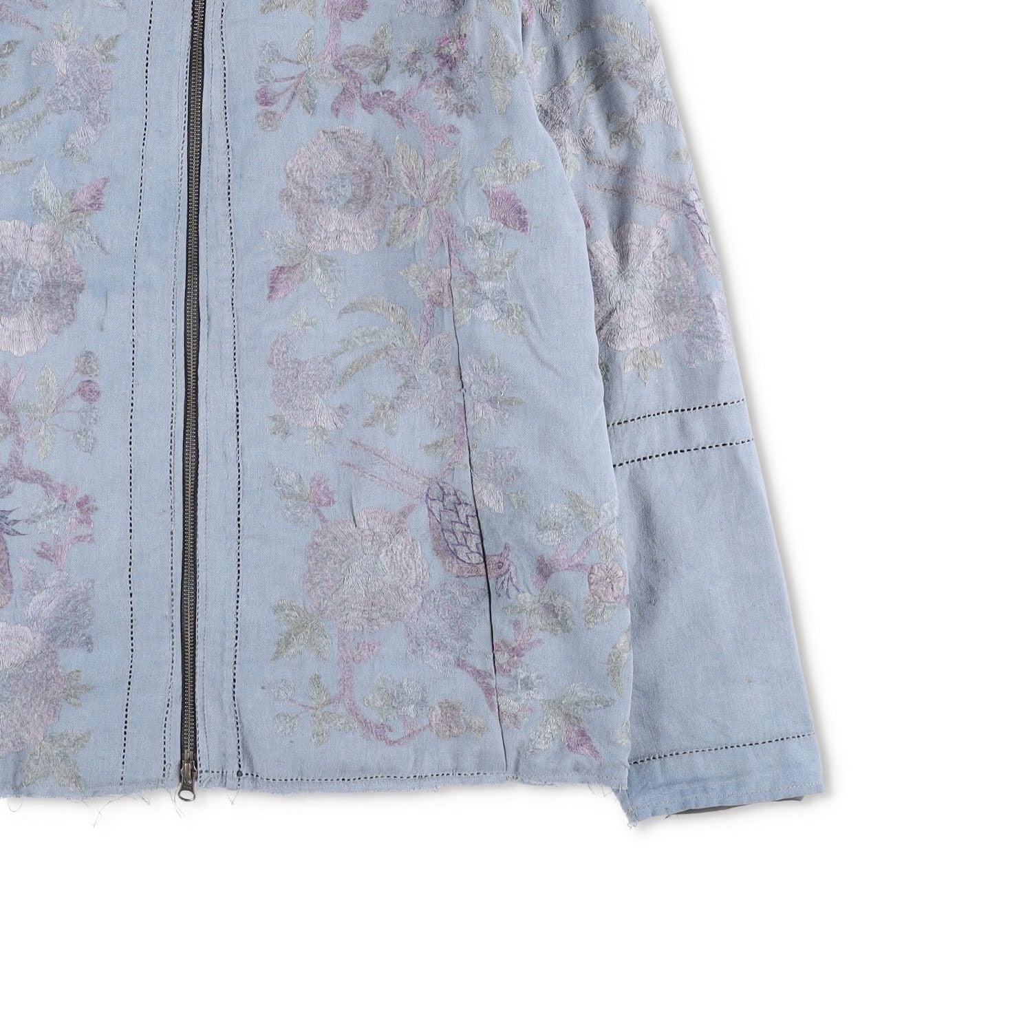 BY WALID Mens Bomber Jacket Blue Cotton Embroider Floral Band Collar XL RRP 1500 — View 4
