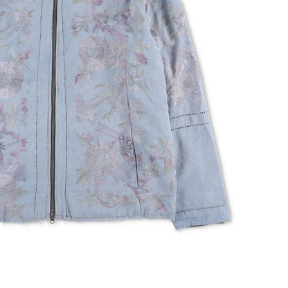 BY WALID Mens Bomber Jacket Blue Cotton Embroider Floral Band Collar XL RRP 1500 — View 4
