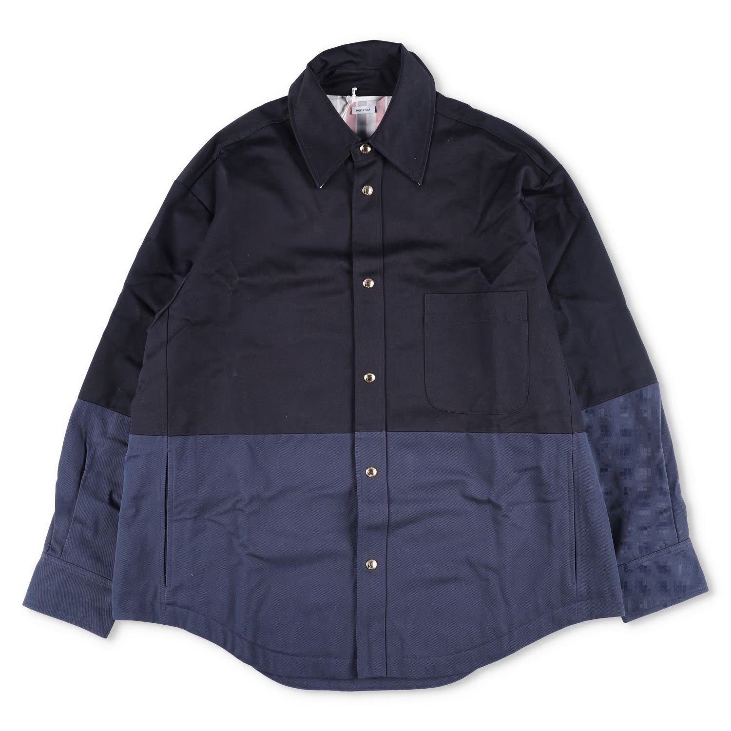 THOM BROWNE Mens Oversized Combo Snap Front Shirt Jacket Black Blue 2 RRP 1840