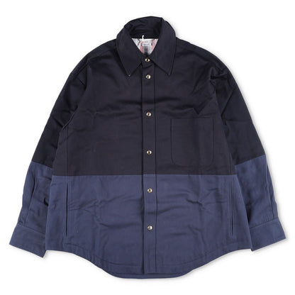 THOM BROWNE Mens Oversized Combo Snap Front Shirt Jacket Black Blue 2 RRP 1840