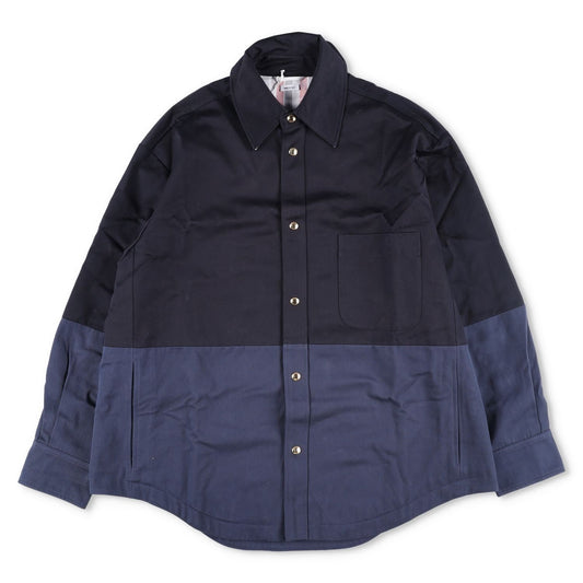 THOM BROWNE Mens Oversized Combo Snap Front Shirt Jacket Black Blue 2 RRP 1840