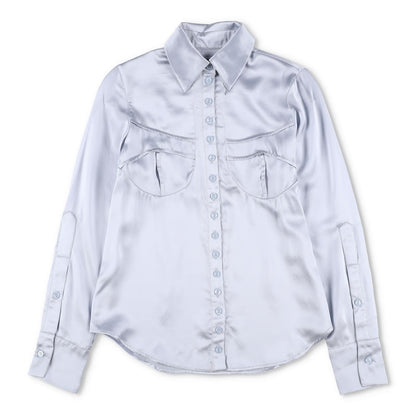 SINEAD O'DWYER Womens Silk Pyjama Shirt With Bindings Blue Size 8 RRP 700