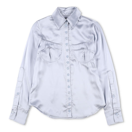 SINEAD O'DWYER Womens Silk Pyjama Shirt With Bindings Blue Size 8 RRP 700