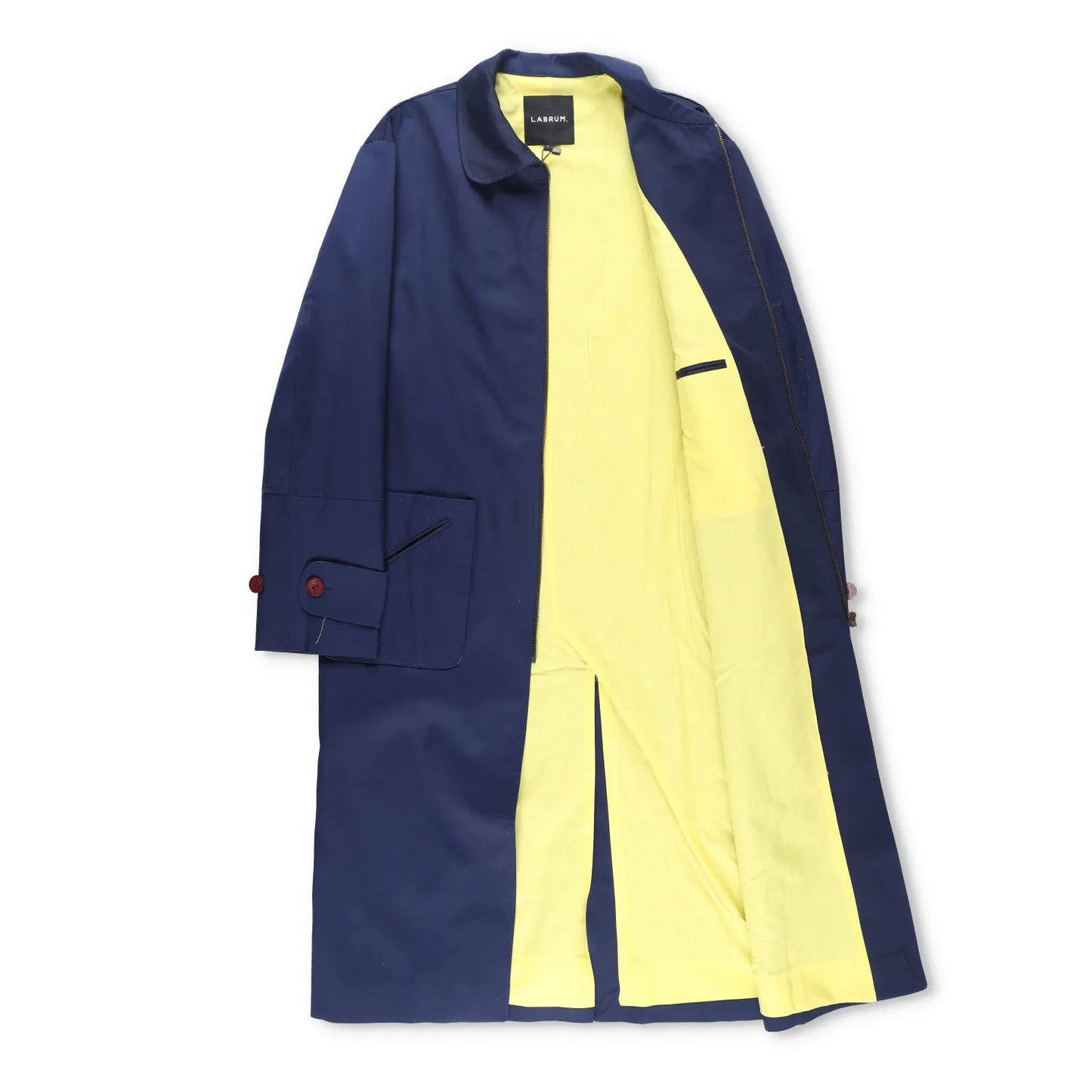 LABRUM Mens Overcoat Blue Zip Closure Button Accents Long Size S RRP 765 — View 5