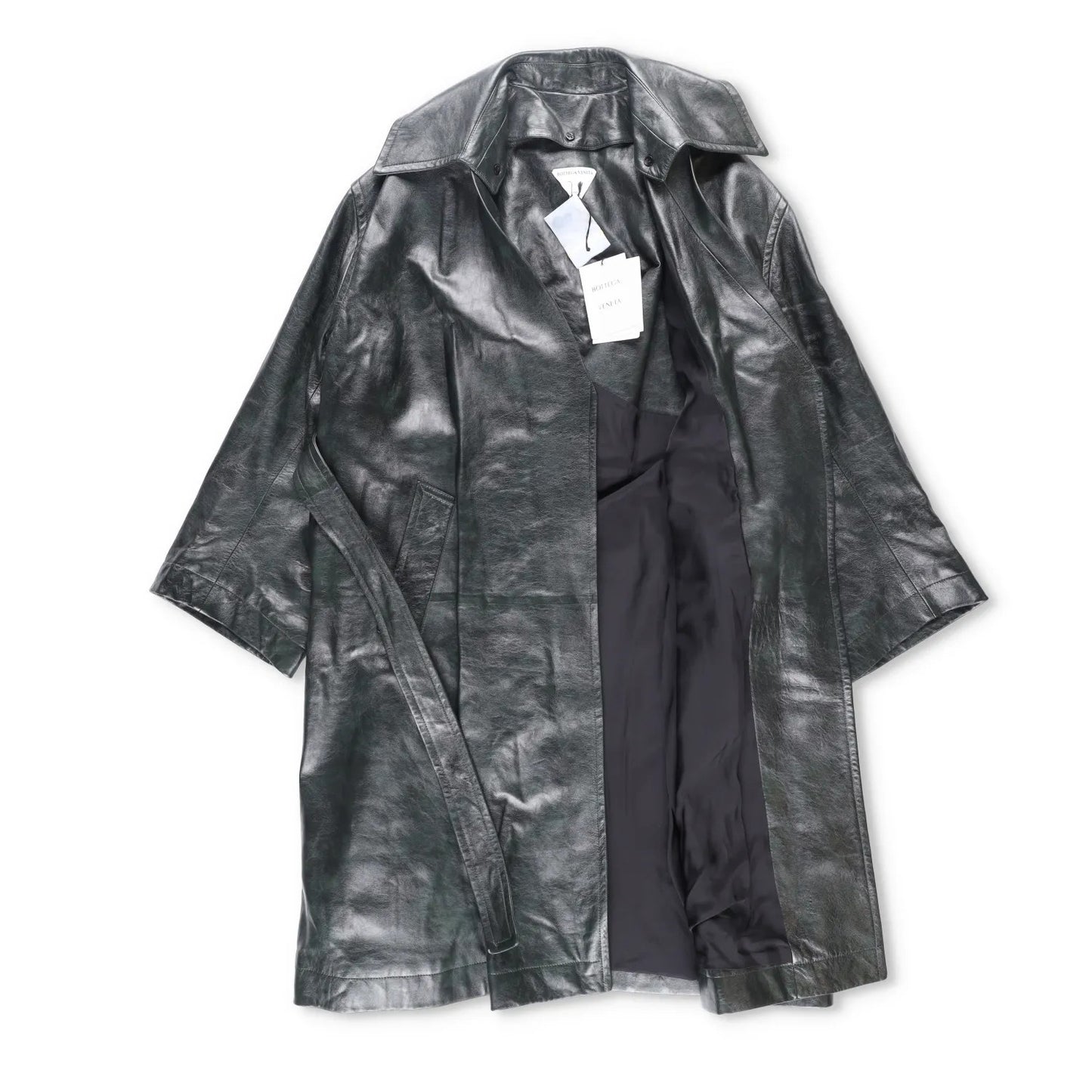 BOTTEGA VENETA Womens Overcoat Knee Length Relaxed Fit Leather Grey 40 RRP 6720 — View 4