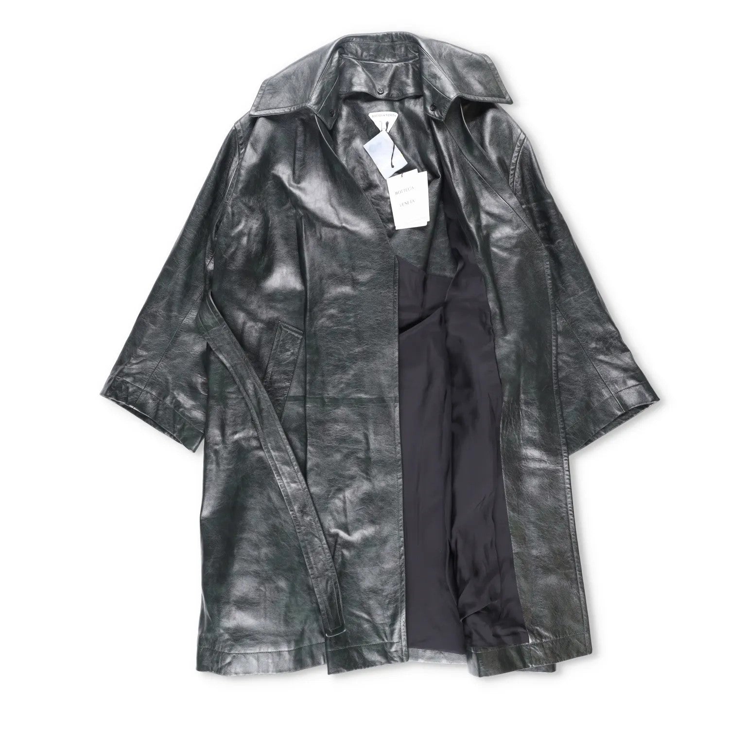 BOTTEGA VENETA Womens Overcoat Knee Length Relaxed Fit Leather Grey 40 RRP 6720 — View 4