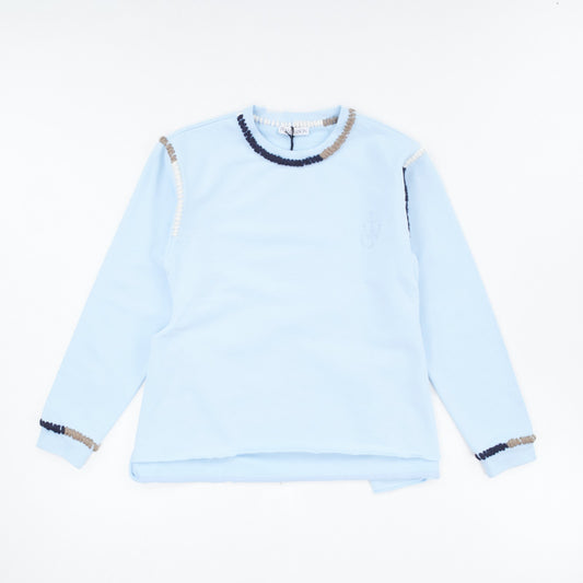 JW ANDERSON Asymmetric Contrast Stitch Crew Sweat Cotton Womens Blue M RRP245