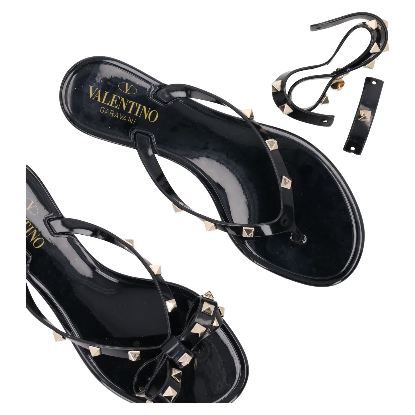VALENTINO Womens Rockstud Collection Black PVC Flat Sandals Open Toe EU36 RRP380 — View 8
