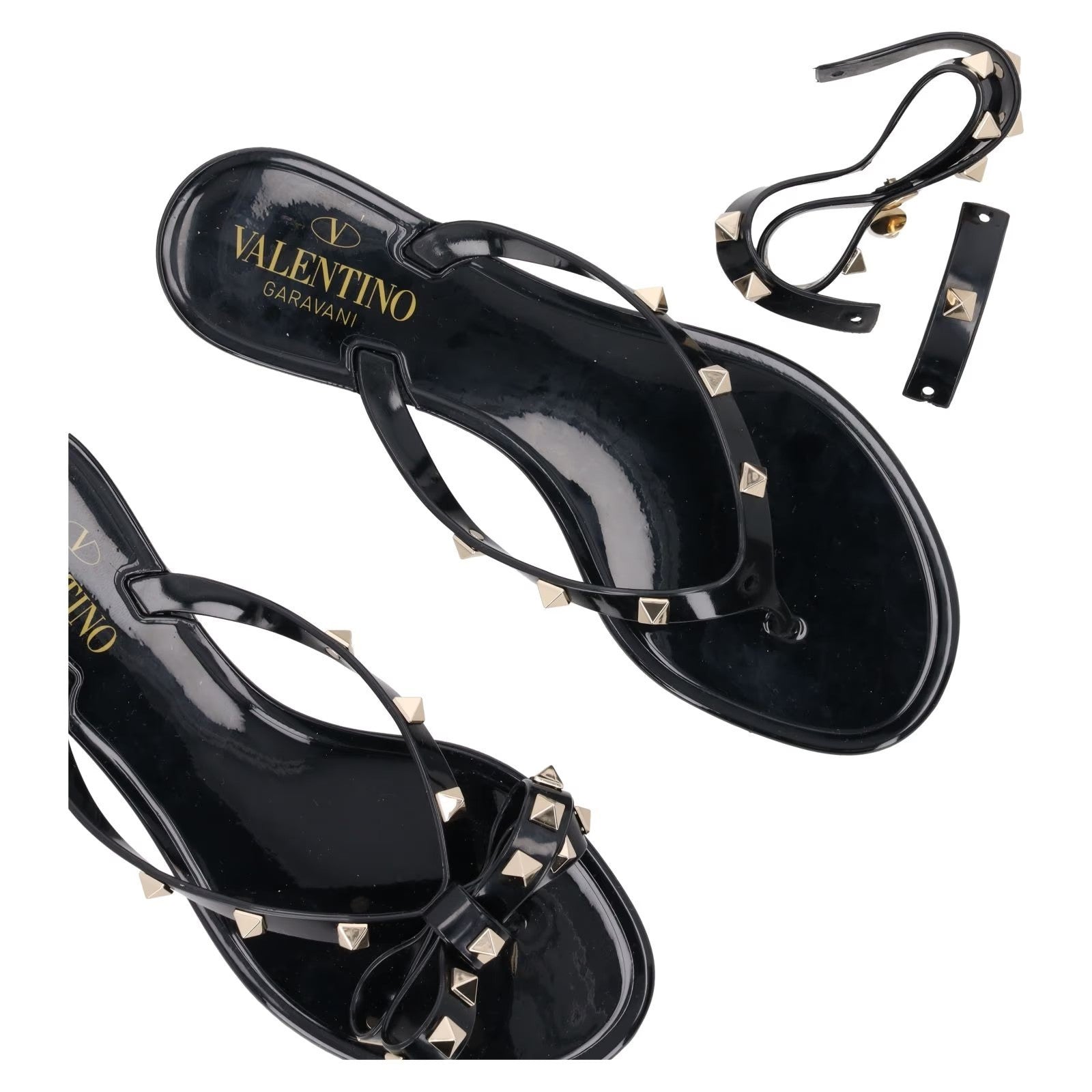 VALENTINO Womens Rockstud Collection Black PVC Flat Sandals Open Toe EU36 RRP380 — View 8