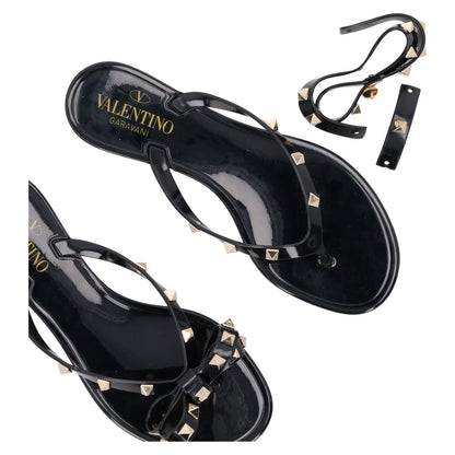 VALENTINO Womens Rockstud Collection Black PVC Flat Sandals Open Toe EU36 RRP380 — View 8