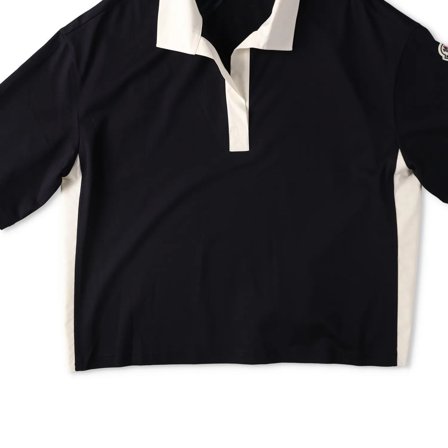 MONCLER Womens Polo W Logo Badge On Short Sleeve Collared Black White L RRP 330 — View 2