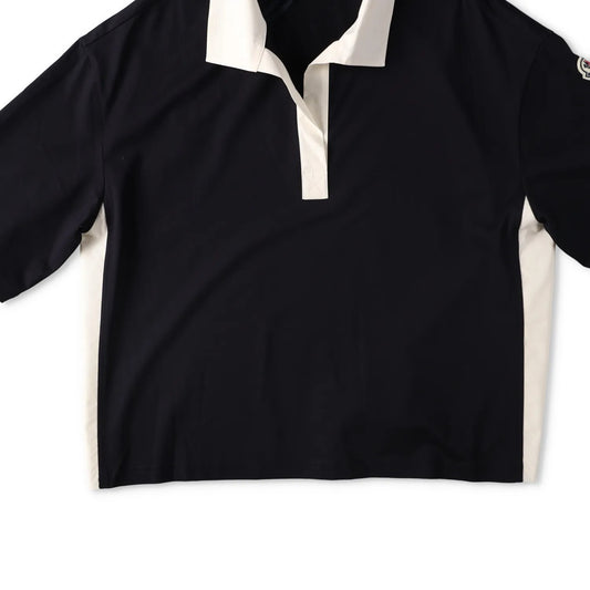 MONCLER Womens Polo W Logo Badge On Short Sleeve Collared Black White L RRP 330 — View 2