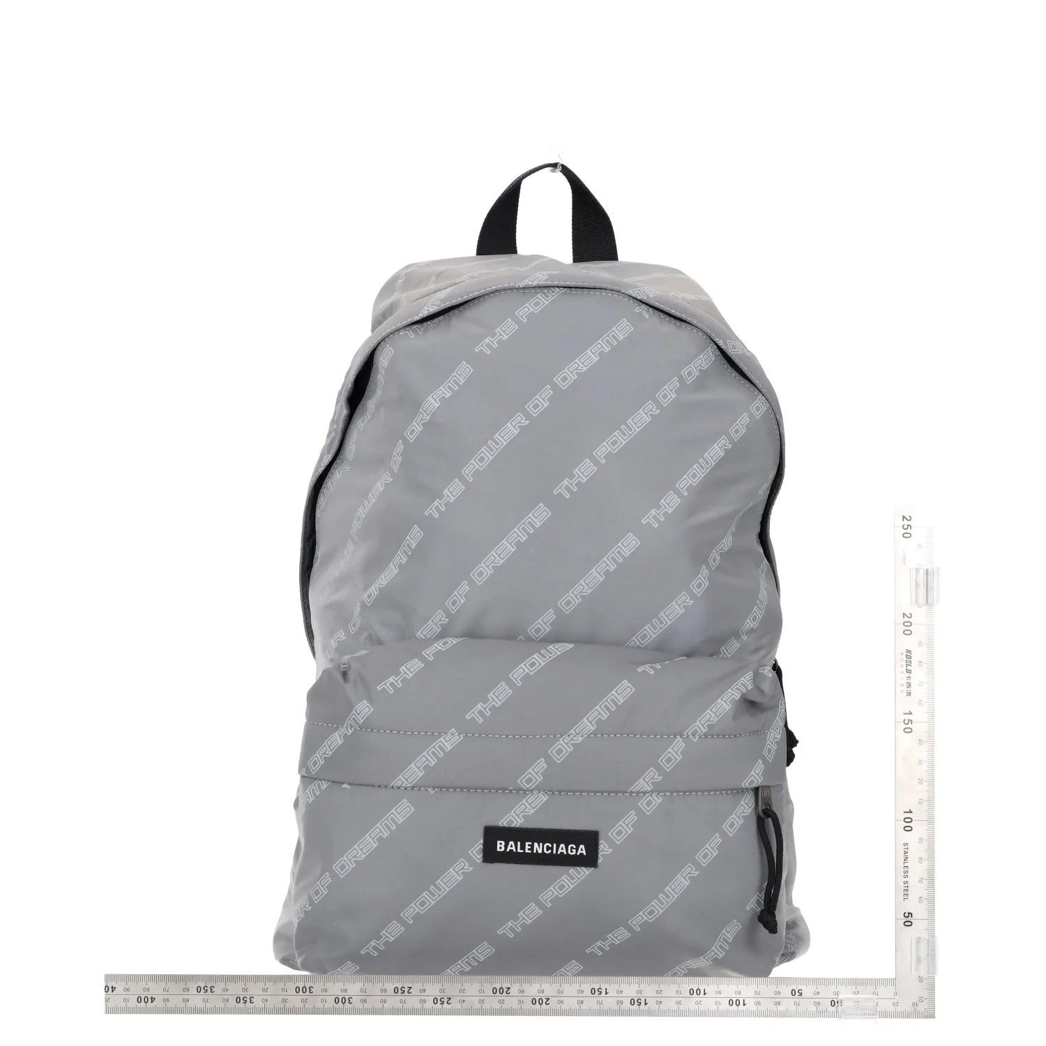 BALENCIAGA Mens Backpack Grey Nylon White All Over Logo Strap Size L RRP 950 — View 6