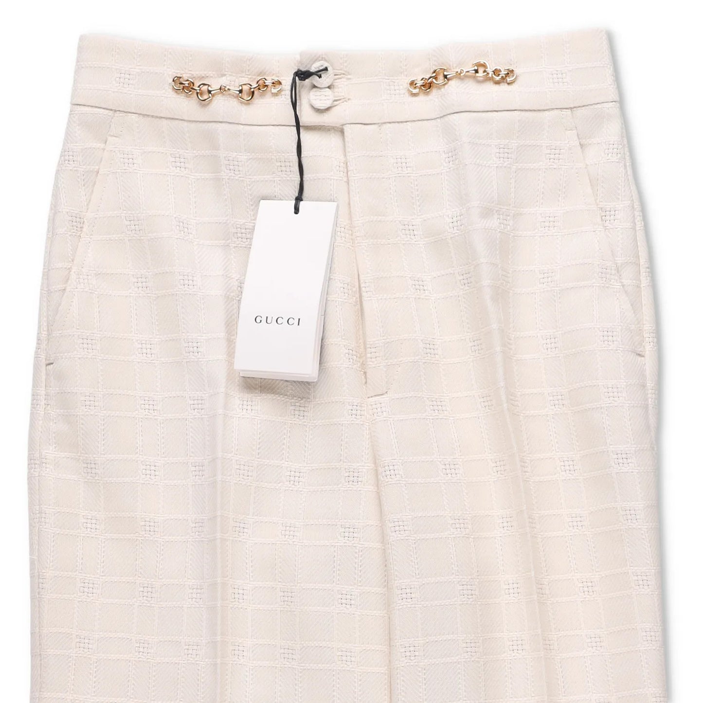 GUCCI Womens Trousers Ivory Cotton Wool Blend Check Flared Leg 40 RRP 550 — View 5
