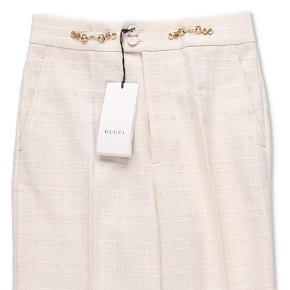 GUCCI Womens Trousers Ivory Cotton Wool Blend Check Flared Leg 40 RRP 550 — View 5