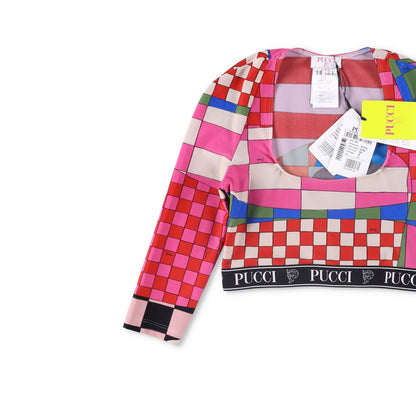 EMILIO PUCCI Womens Lycra Scoop Neck Top Cropped Multicoloured Geo M RRP 305 — View 4