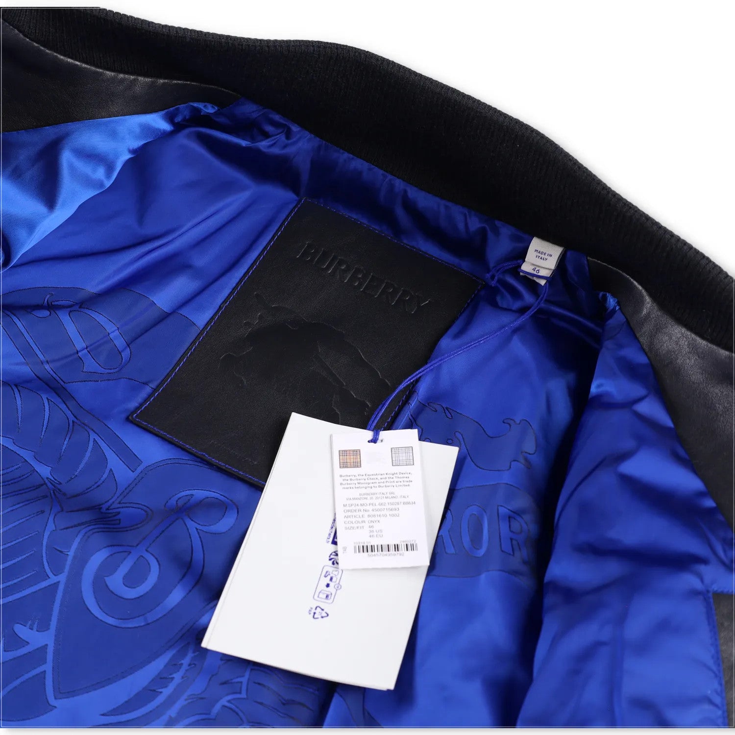 BURBERRY Mens Bomber Jacket Zipped Leather Black Band Collar Size 46 RRP 3490 — View 10