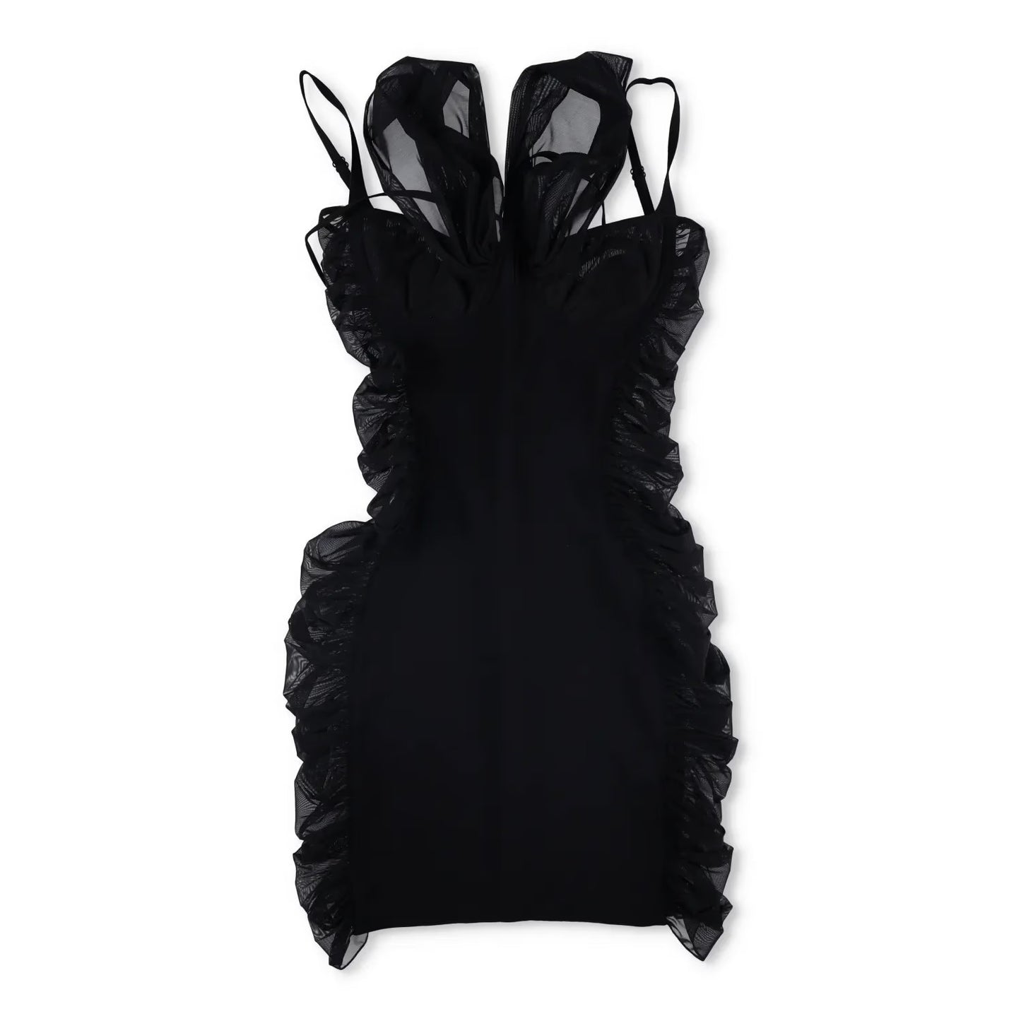 MUGLER Womens Mini Dress V-Neck Sleeveless Black Ruched Size 40 RRP 1475 — View 2