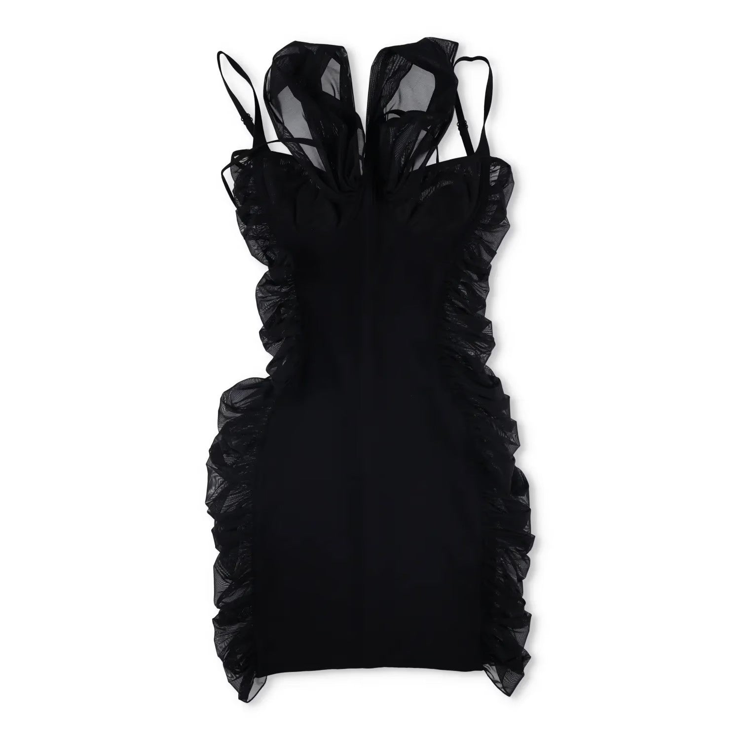 MUGLER Womens Mini Dress V-Neck Sleeveless Black Ruched Size 40 RRP 1475 — View 2