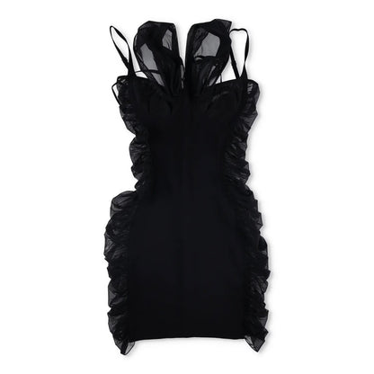 MUGLER Womens Mini Dress V-Neck Sleeveless Black Ruched Size 40 RRP 1475 — View 2