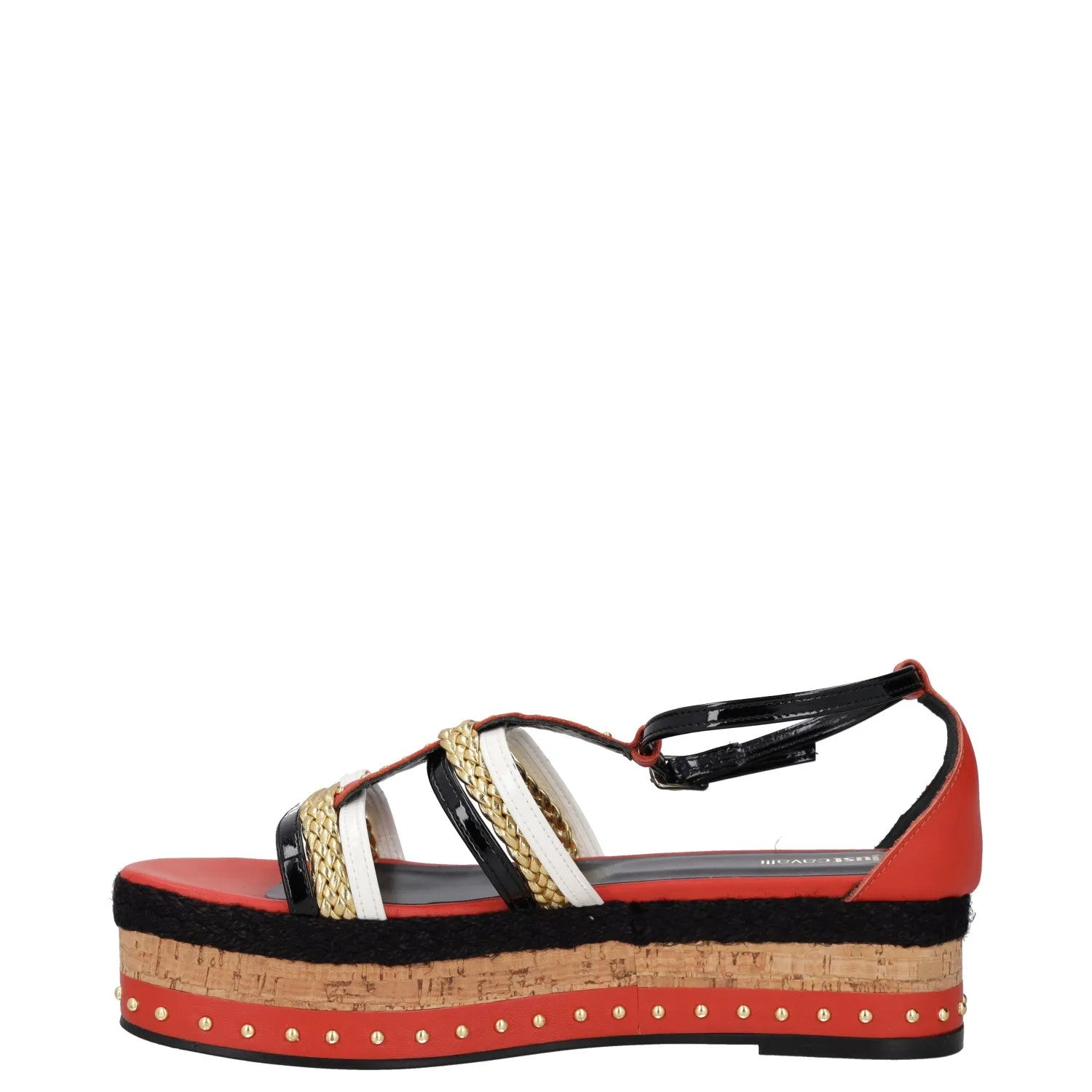 JUST CAVALLI Womens Strappy Sandals Black Red Beige Leather Wedge UK 7 RRP 200 — View 4