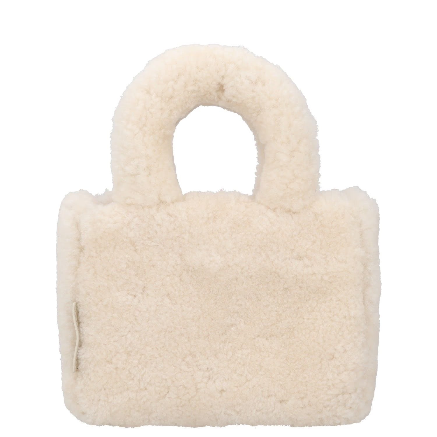 AMINA MUADDI Womens Handbag White Plush Shearling Top Handle S RRP 650