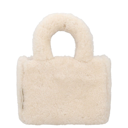 AMINA MUADDI Womens Handbag White Plush Shearling Top Handle S RRP 650
