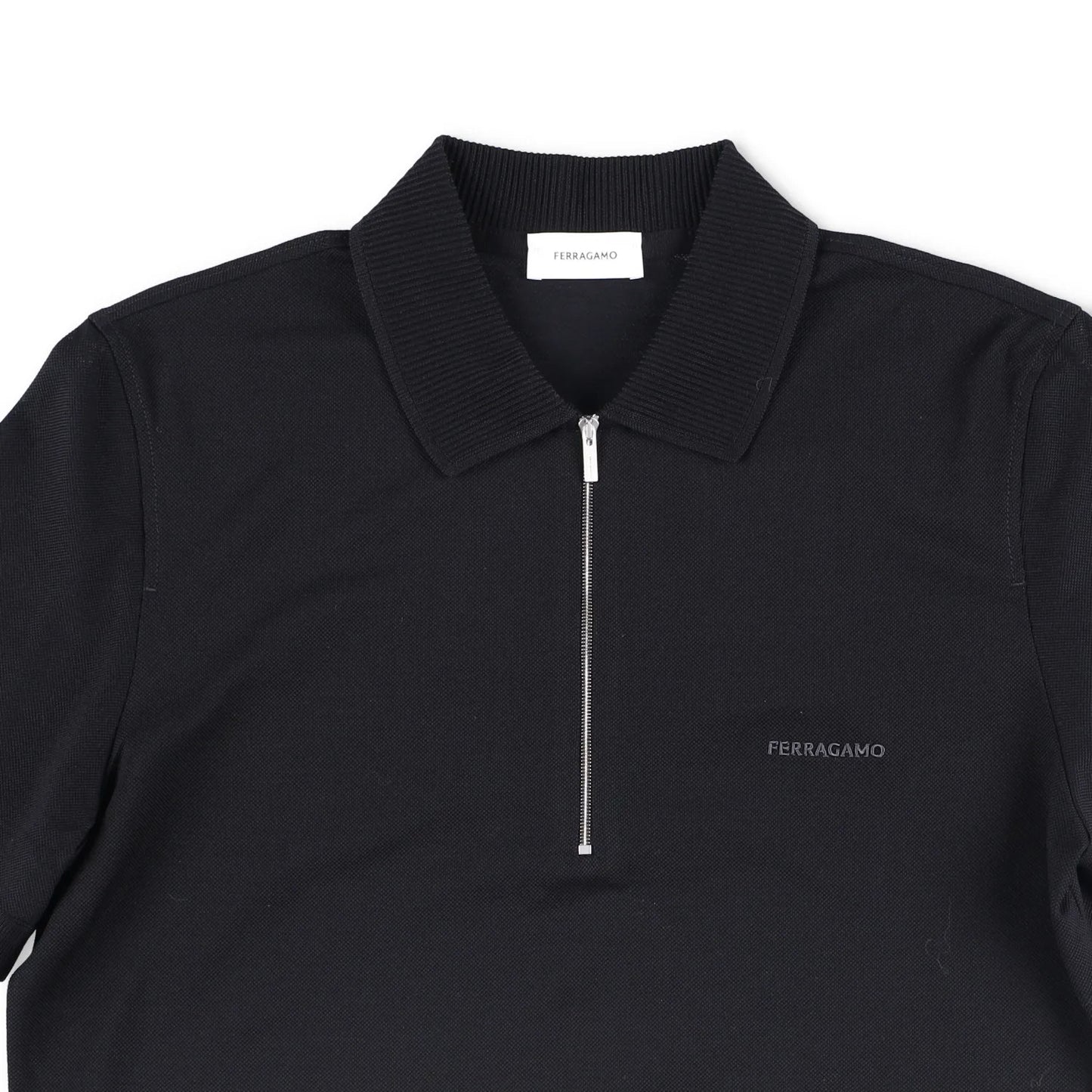 SALVATORE FERRAGAMO Men Polo Shirt Piquet Jersey Short Sleeve Zip Black S RRP443 — View 2