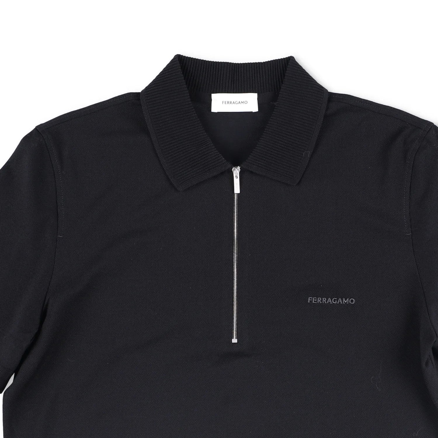 SALVATORE FERRAGAMO Men Polo Shirt Piquet Jersey Short Sleeve Zip Black S RRP443 — View 2