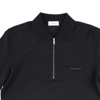 SALVATORE FERRAGAMO Men Polo Shirt Piquet Jersey Short Sleeve Zip Black S RRP443 — View 2