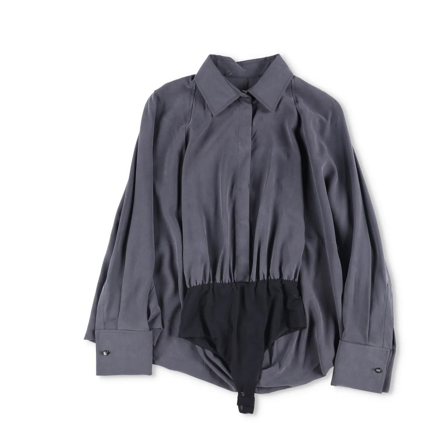 MAX MARA Womens Blouse Tempo Long Sleeve V-Neck Dark Grey Button Up UK 8 RRP 705 — View 2