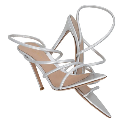 GIANVITO ROSSI Women Ettie 105 Strappy Sandal Silver Slip On Stiletto UK7 RRP756 — View 8