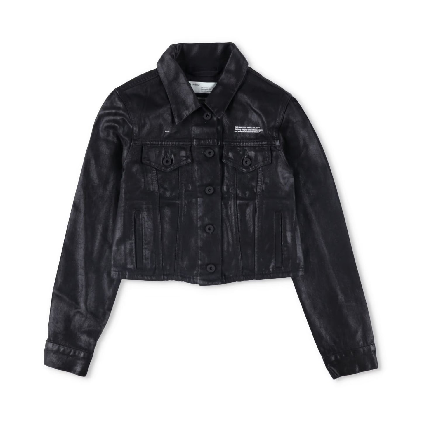 OFF-WHITE Womens Cropped Jacket Black Cotton Button Closure Size 38 RRP 850