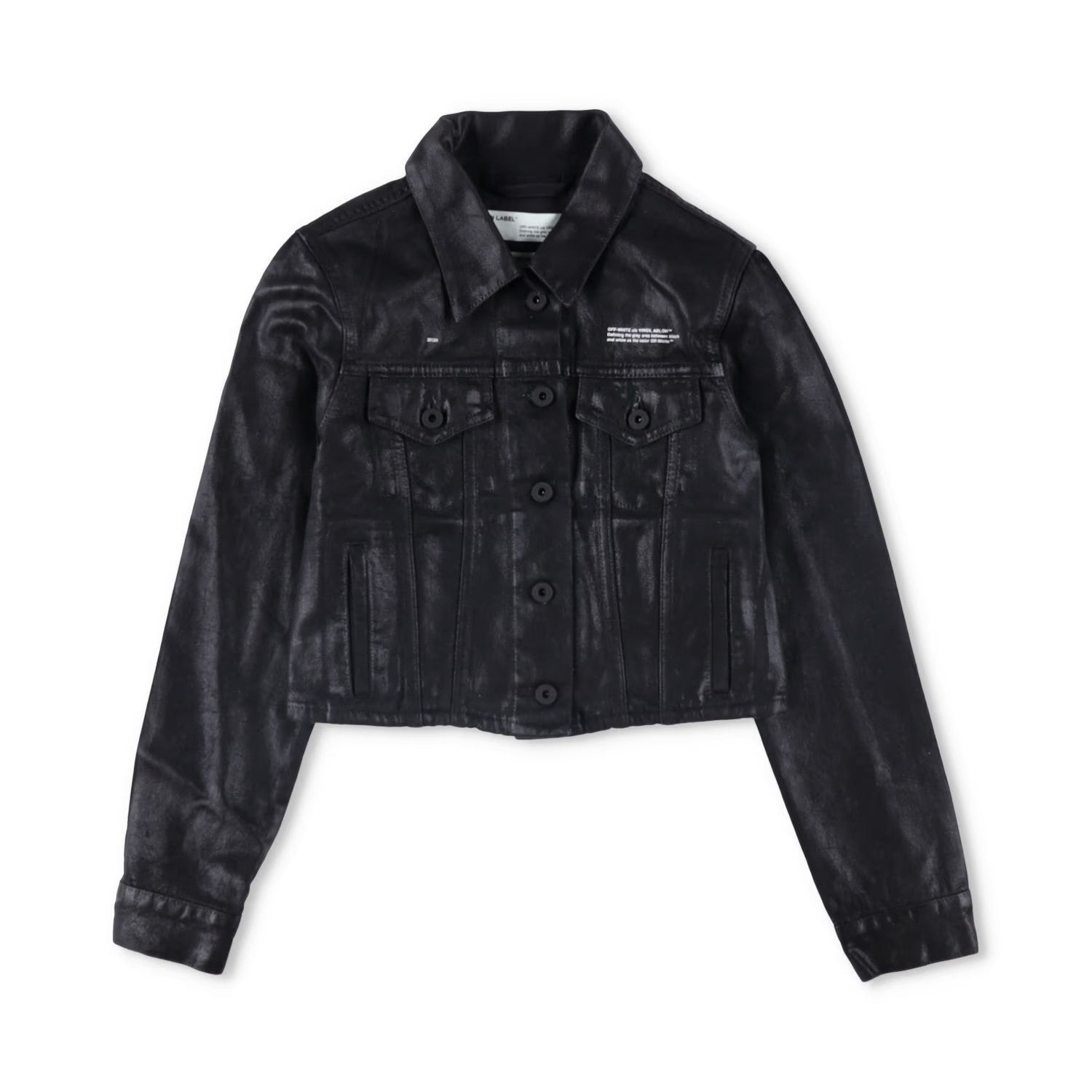OFF-WHITE Womens Cropped Jacket Black Cotton Button Closure Size 38 RRP 850