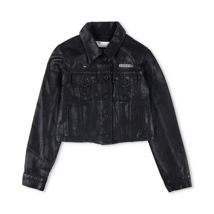 OFF-WHITE Womens Cropped Jacket Black Cotton Button Closure Size 38 RRP 850