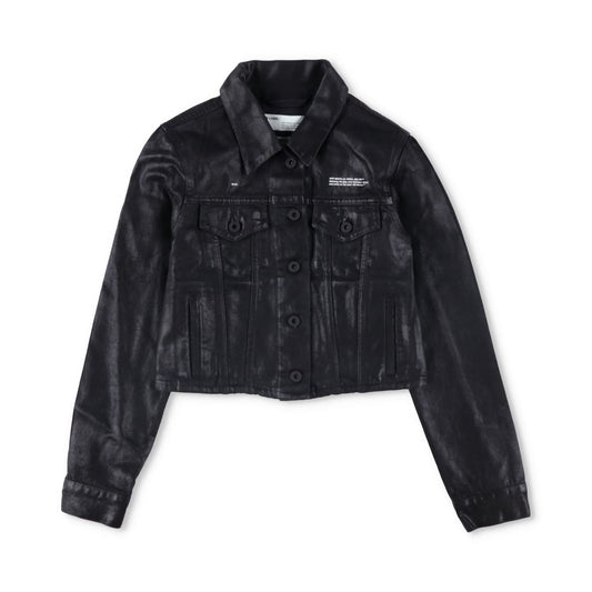 OFF-WHITE Womens Cropped Jacket Black Cotton Button Closure Size 38 RRP 850