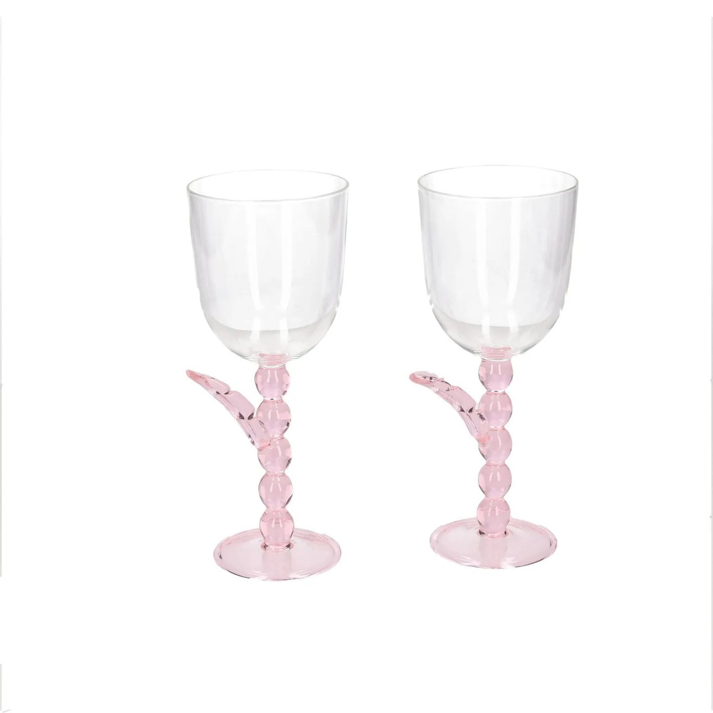 MAISON BALZAC Set Of 2 Palmier Wine Glasses Clear Pink Glass OS RRP 110 — View 2
