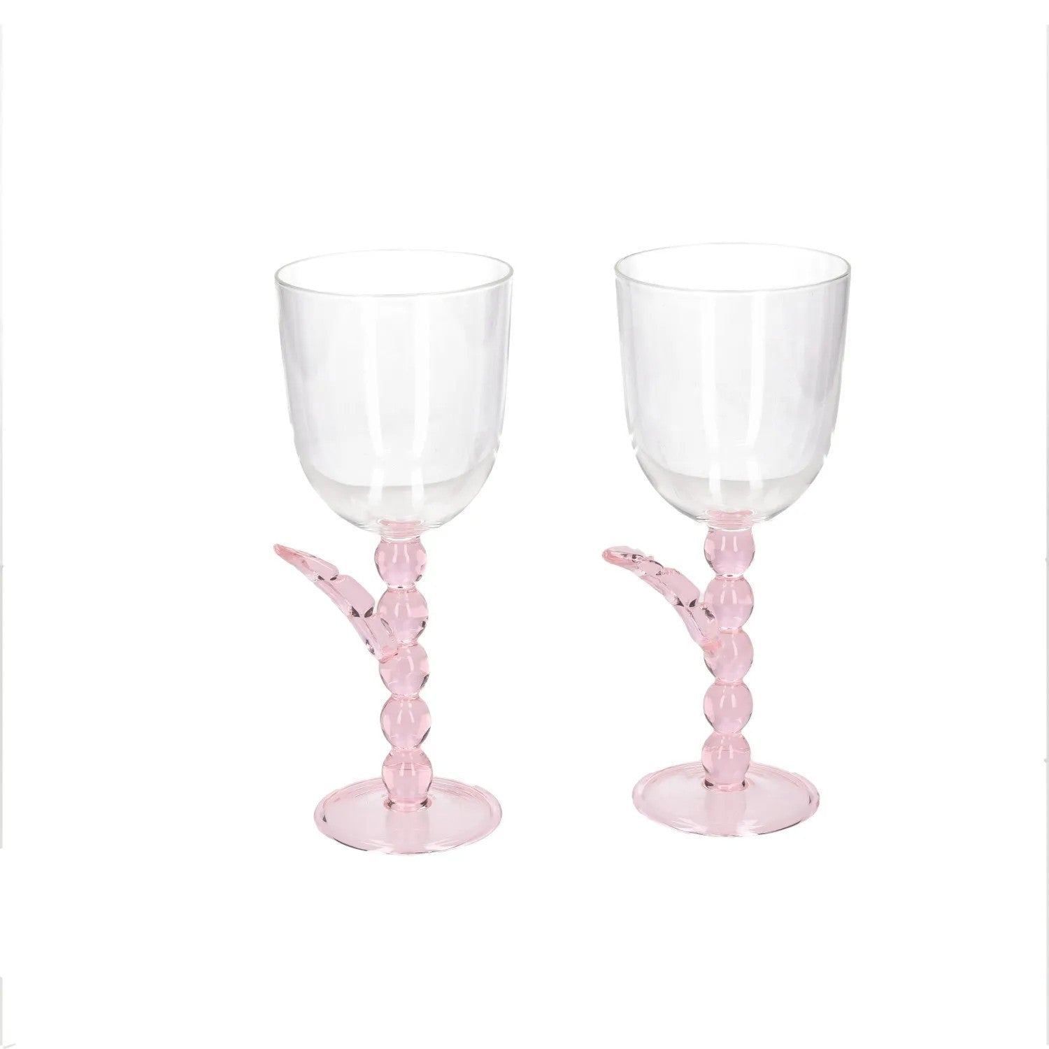 MAISON BALZAC Set Of 2 Palmier Wine Glasses Clear Pink Glass OS RRP 110 — View 2