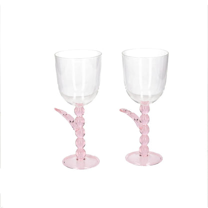 MAISON BALZAC Set Of 2 Palmier Wine Glasses Clear Pink Glass OS RRP 110 — View 2