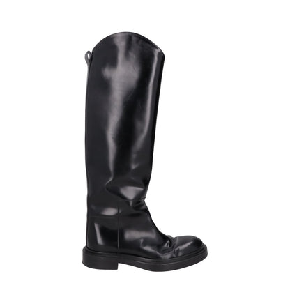 JIL SANDER Womens Knee High Boot Black Short Block Heel Pull On UK 5 RRP 1441.8