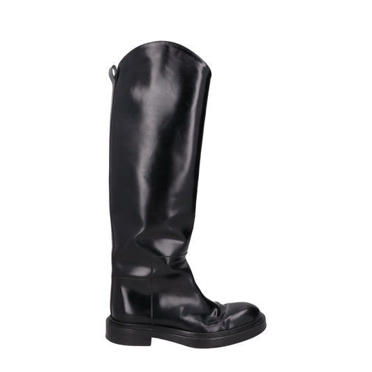 JIL SANDER Womens Knee High Boot Black Short Block Heel Pull On UK 5 RRP 1441.8