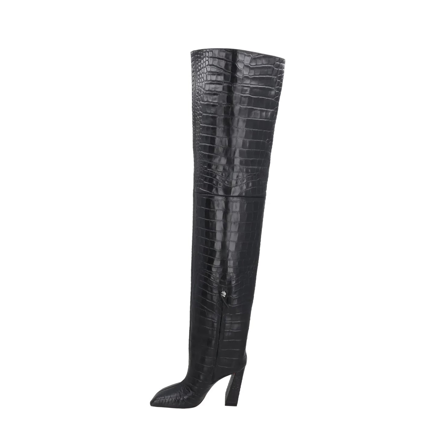 AMINA Women Marine 95 High Heel Square Thigh High Croc Boots Black UK5.5 RRP1650 — View 4