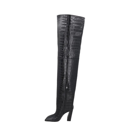 AMINA Women Marine 95 High Heel Square Thigh High Croc Boots Black UK5.5 RRP1650 — View 4