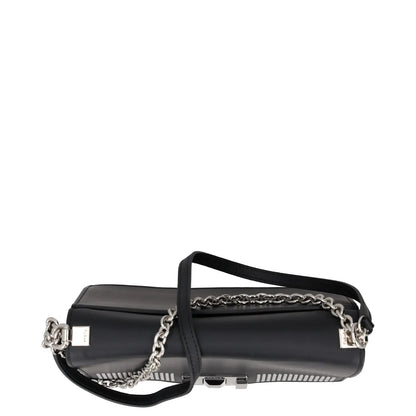 FURLA Womens Shoulder Handbag Black Leather Chain Strap Silver Hardware M RRP250 — View 7