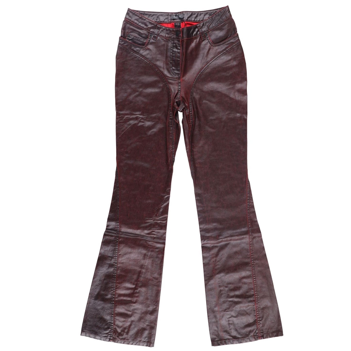 MUGLER Womens Jeans Flared Leg Denim Burgundy High Rise Size 40 RRP 770 — View 2